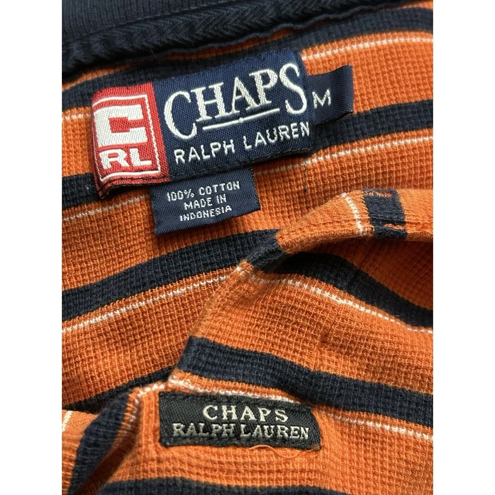 Vintage Chaps Ralph Lauren Polo Shirt Mens M Orange Navy Striped 100% Cotton